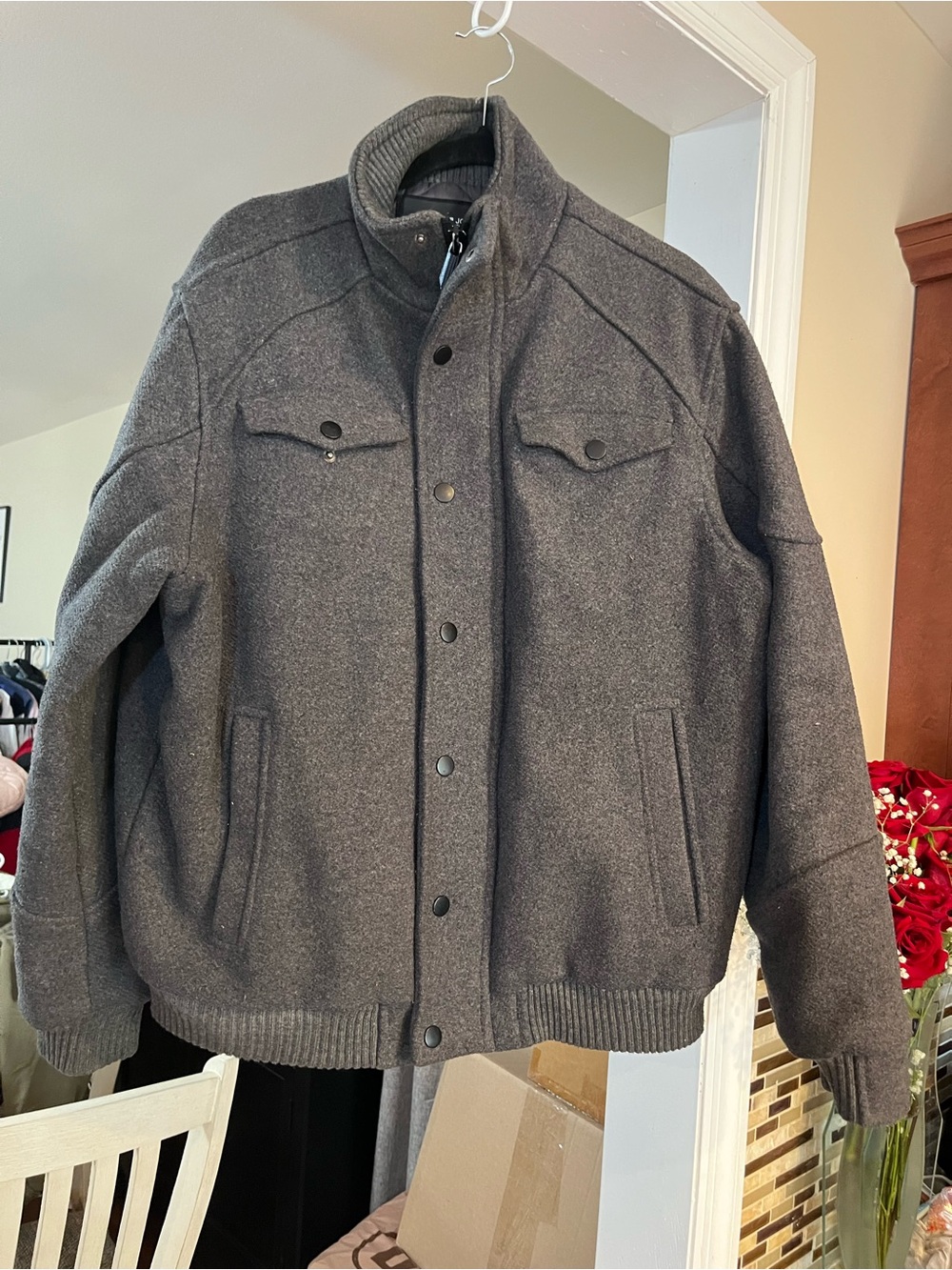 Jordan Craig Men's Grey Wool-Blend Bomber Jacket